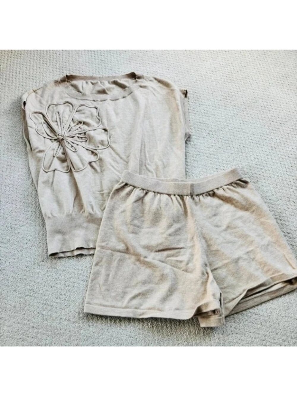 Amazon beige embroidered floral sweater set